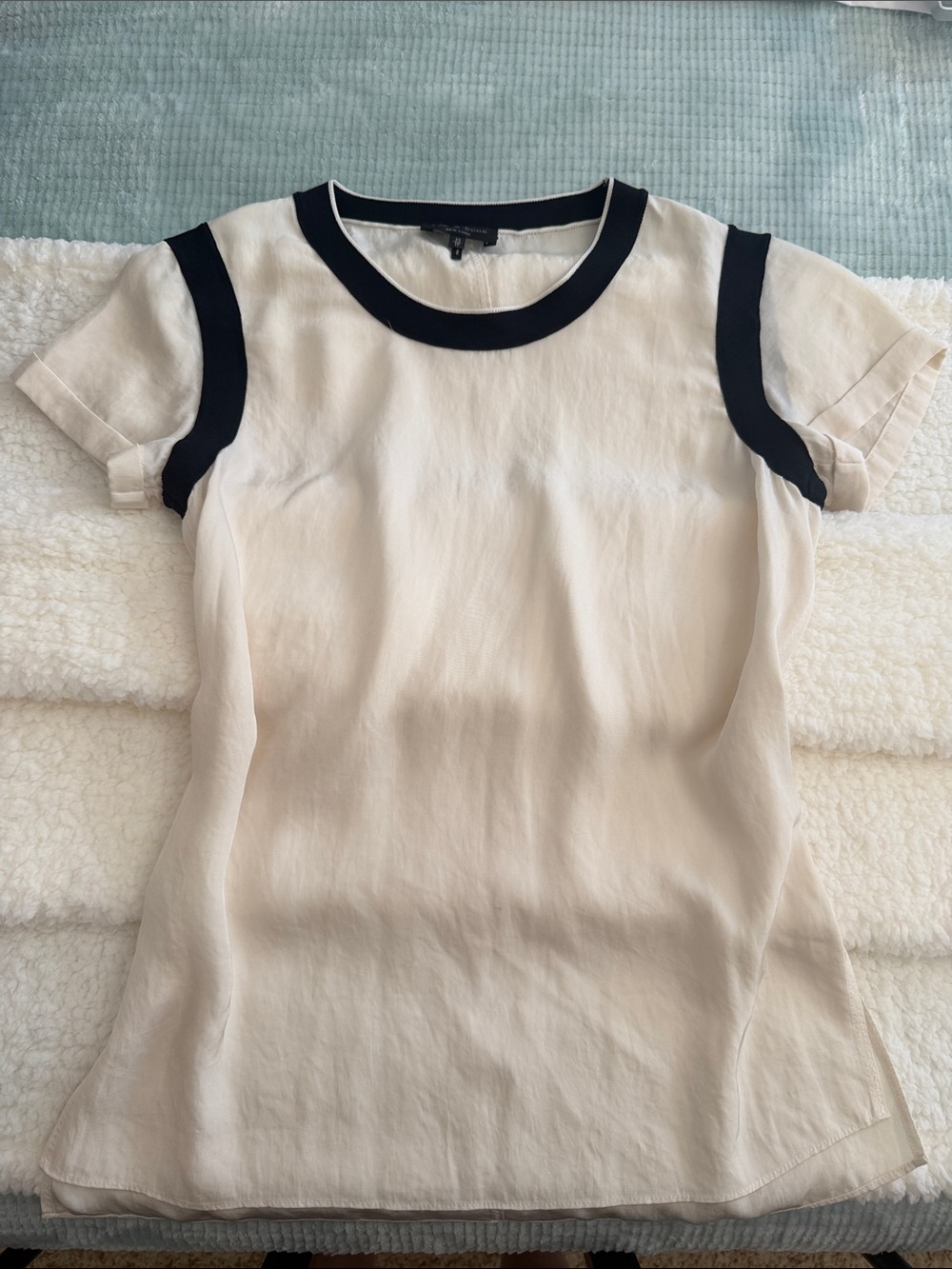 rag & bone Cream Short Sleeve Tee with Black Trim